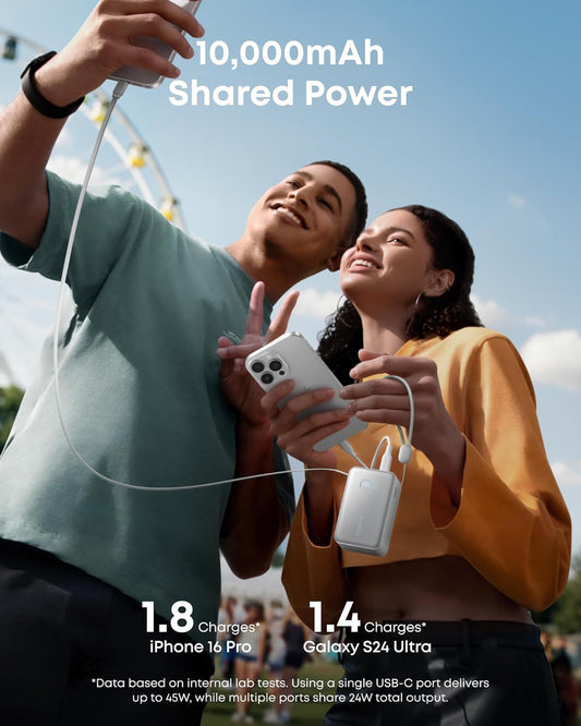 Anker Nano külső akkumulátor, 10000mAh, 45W, QC + PD, 1 x USB-A - 1 x USB-C, Fehér A1638H21