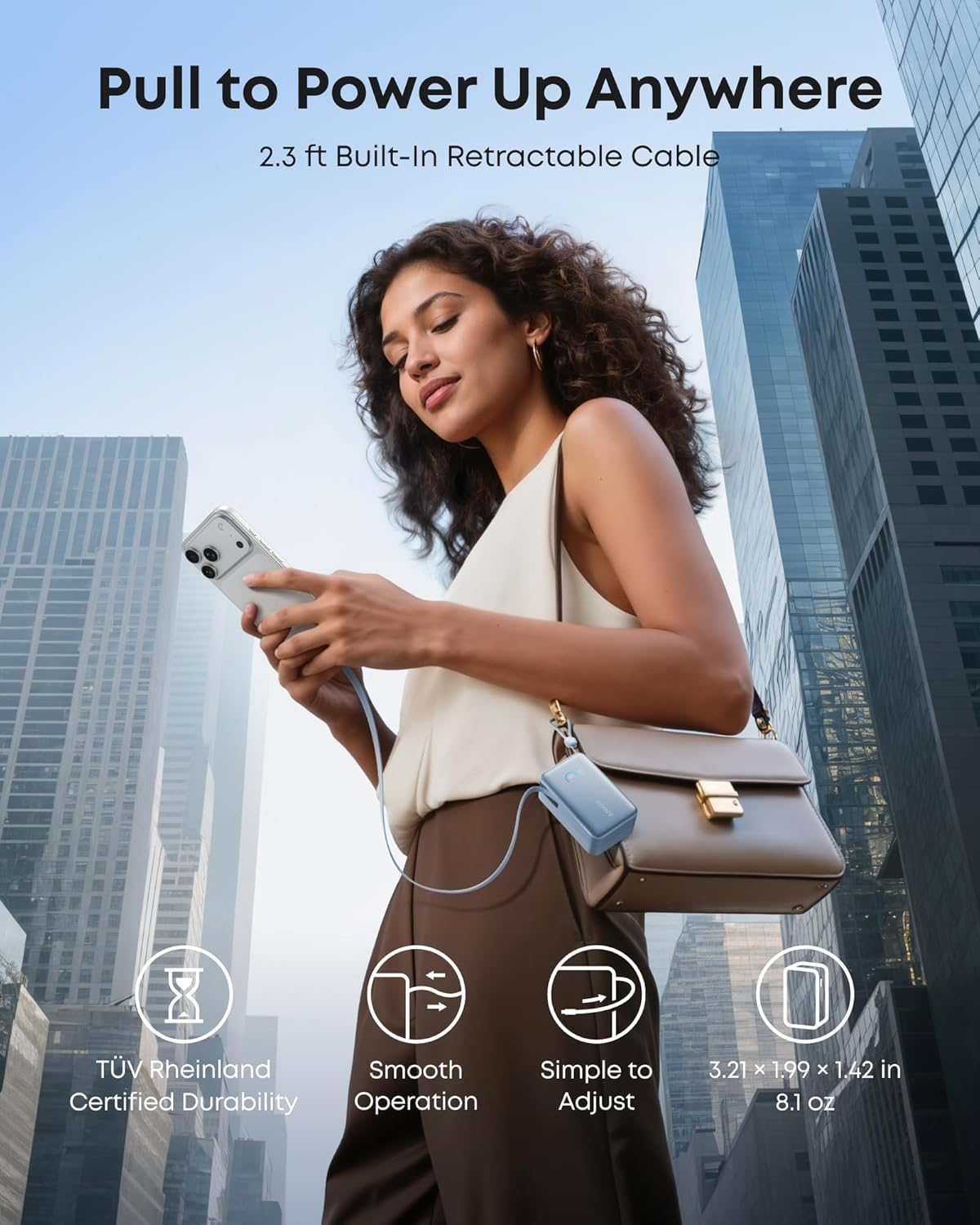 Anker Nano külső akkumulátor, 10000mAh, 45W, QC + PD, 1 x USB-A - 2 x USB-C, Kék