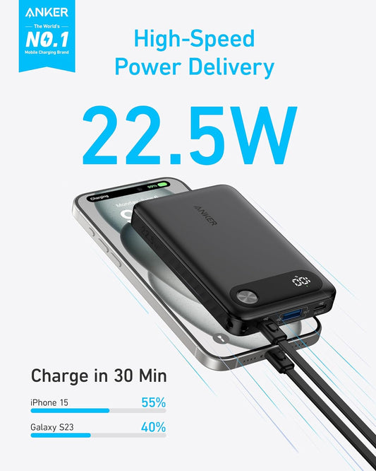 Anker PowerCore külső akkumulátor, 10000mAh, 22,5W, QC + PD, 1 x USB-A - 2 x USB-C, fekete A1257G11