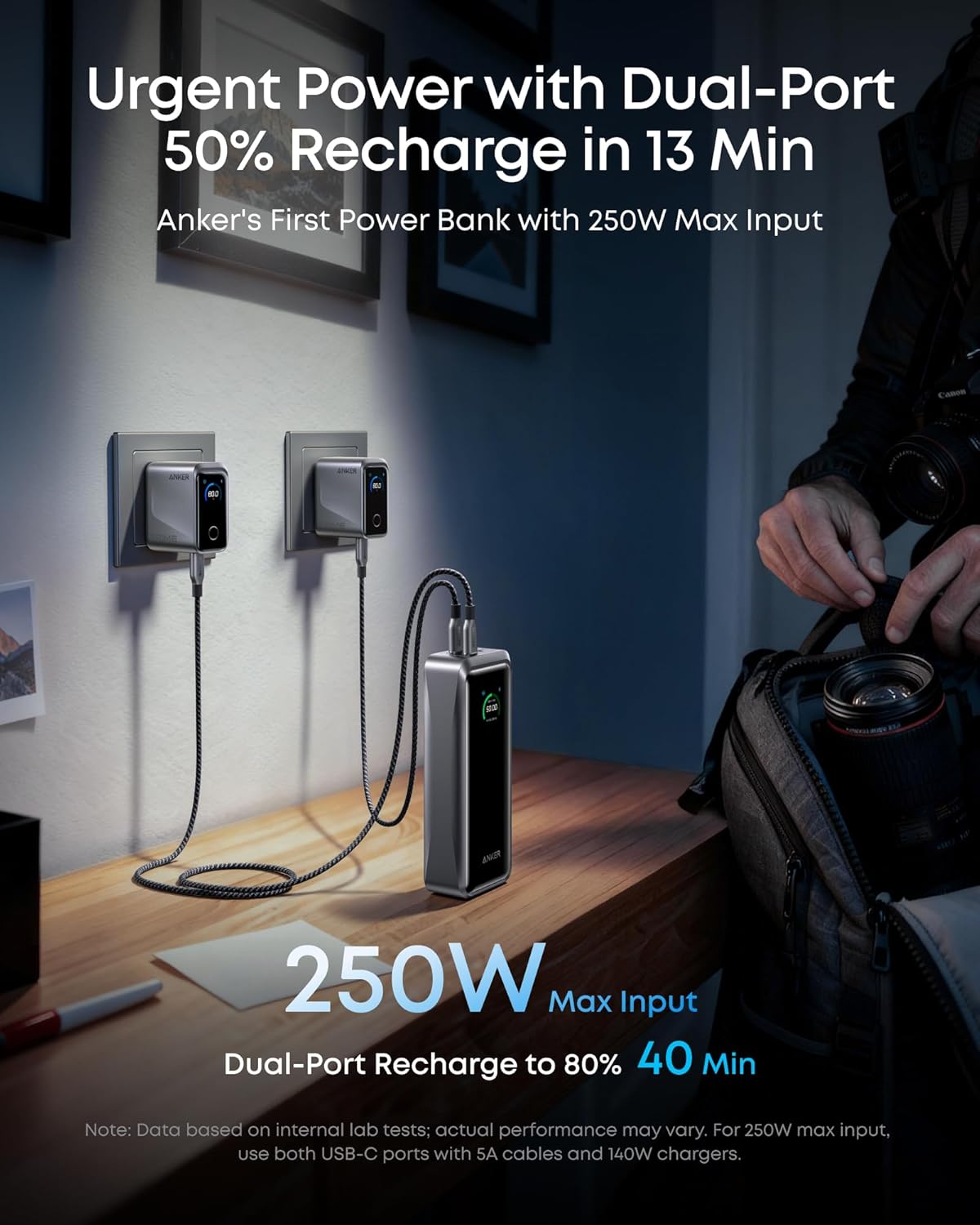 Anker Prime külső akkumulátor, 26250mAh, 300W, QC + PD, 1 x USB-A - 2 x USB-C, Fekete A110AH11