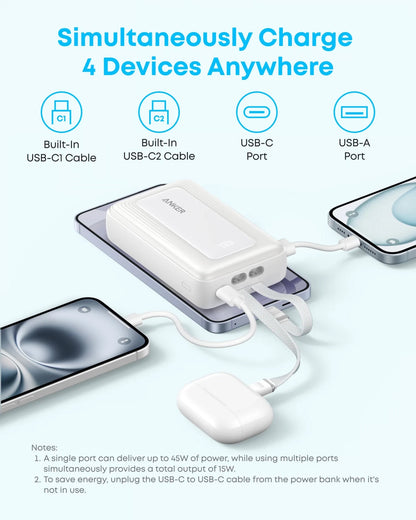 Anker Zolo külső akkumulátor, 20000 mAh, 45 W, QC + PD, 1 x USB-A – 3 x USB-C, fekete A110MH12