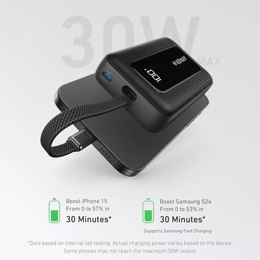 Anker Zolo külső akkumulátor, 20000mAh, 30W, QC + PD, 1 x USB-A - 2 x USB-C, Fekete, Újrapecsételt A1689H11
