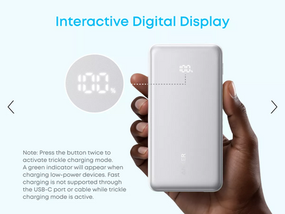 Anker Zolo External Battery, 10000mAh, 22.5W, QC + PD, 1 x USB-A - 2 x USB-C, White A110DH21