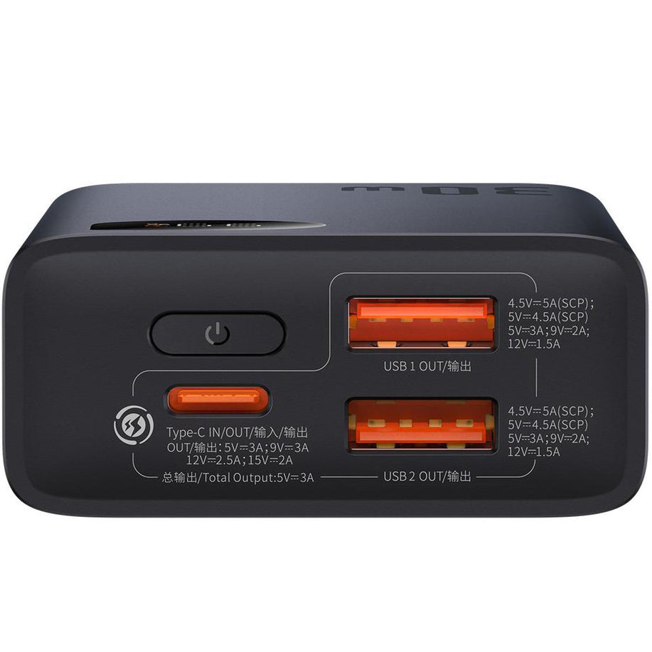 External Battery Baseus Adaman2, 10000mAh, 30W, QC + PD, 1 x USB-C - 2 x USB-A, Black PPAD040101