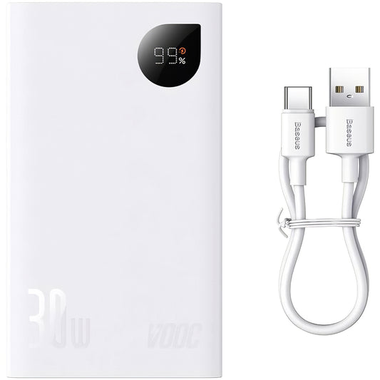 Baseus Adaman2 külső akkumulátor, 20000mAh, 30W, QC + PD, 1 x USB-C - 2 x USB-A, fehér PPAD080102