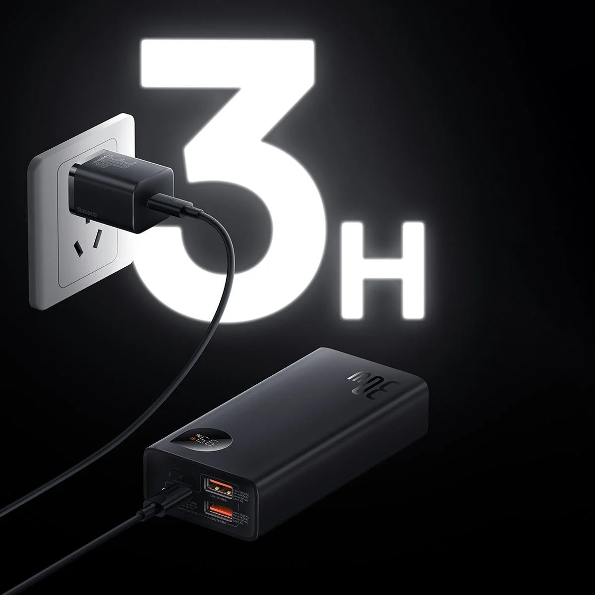 External Battery Baseus Adaman2, 10000mAh, 30W, QC + PD, 1 x USB-C - 2 x USB-A, Black PPAD040101