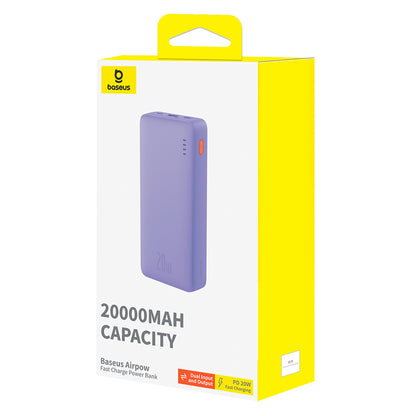 Baseus Airpow külső akkumulátor, 20000mAh, 20W, QC + PD, 1 x USB-A - 1 x USB-C, Lila P10022804513-00