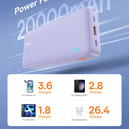 Baseus Airpow külső akkumulátor, 20000mAh, 20W, QC + PD, 1 x USB-A - 1 x USB-C, Lila P10022804513-00