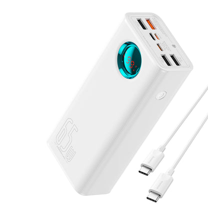 Baseus Amblight külső akkumulátor digitális kijelzővel, 26800mAh, 65W, QC + PD, 1 x USB-C - 4 x USB-A, Fehér P10022402223-00