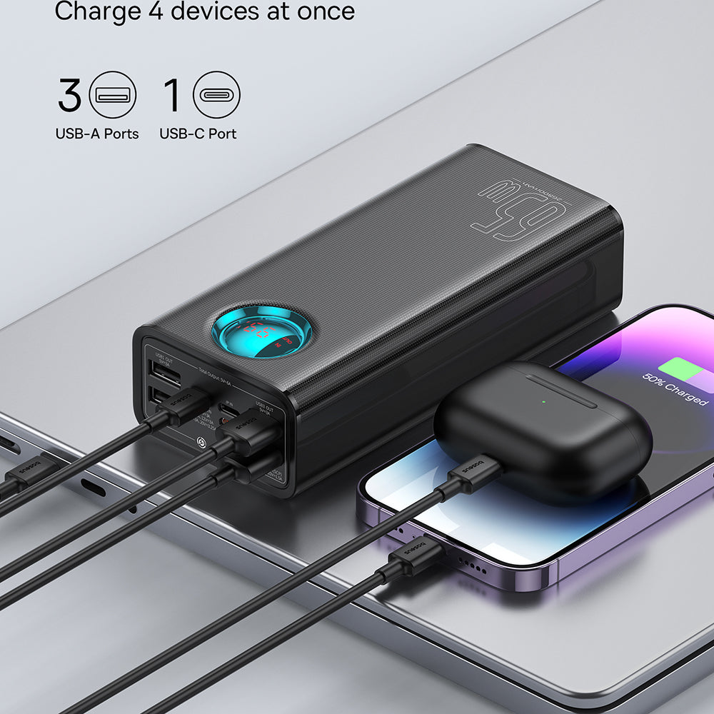 Külső akkumulátor Baseus Amblight Digitális Kijelző, 26800mAh, 65W, QC + PD, 1 x USB-C - 4 x USB-A, Fekete P10022402113-00