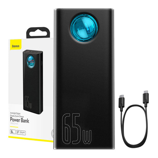 Baseus Amblight külső akkumulátor digitális kijelzővel, 30000mAh, 65W, QC + PD, 1 x USB-C - 4 x USB-A, fekete PPLG000101
