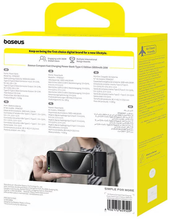 Baseus Compact külső akkumulátor, 5000mAh, 20W, PD, 2 x USB-C, fekete P10068306113-00