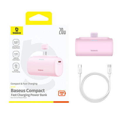 Baseus Compact külső akkumulátor, 5000mAh, 20W, PD, 2 x USB-C, Rózsaszín P10068306413-00