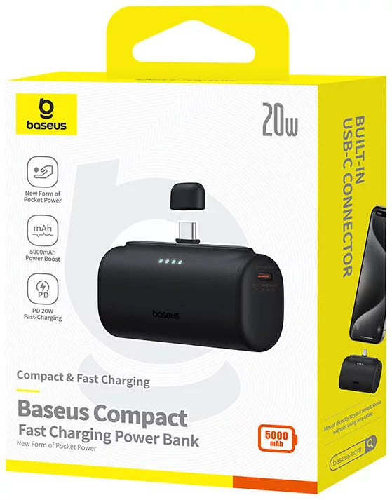 Baseus Compact külső akkumulátor, 5000mAh, 20W, PD, 2 x USB-C, fekete P10068306113-00