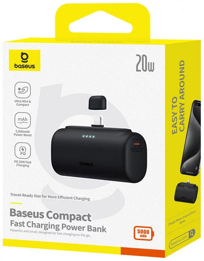 Baseus Compact külső akkumulátor, 5000mAh, 20W, PD, 1 x Lightning - 1 x USB-C, Fekete P10068307113-00