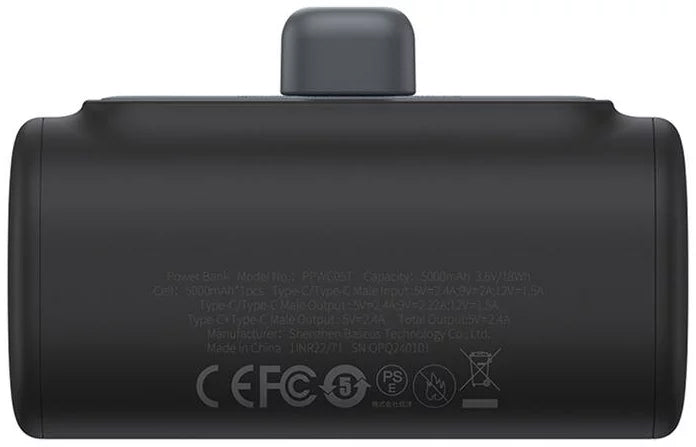 Baseus Compact külső akkumulátor, 5000mAh, 20W, PD, 1 x Lightning - 1 x USB-C, Fekete P10068307113-00