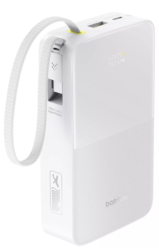 Baseus EnerFill Bipow2 Pro külső akkumulátor, 20000mAh, 22.5W, QC + PD, 1 x USB-A - 2 x USB-C, Fehér E0027700