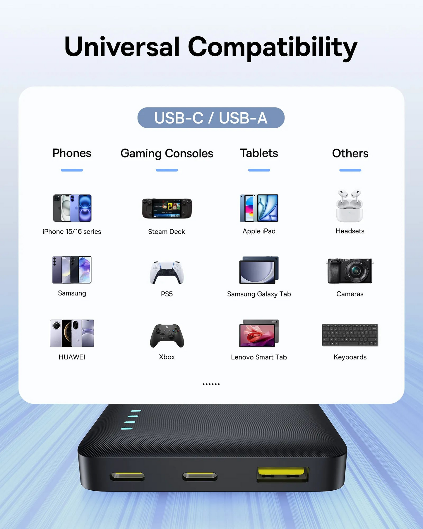 Baseus EnerFill FP21 külső akkumulátor, 10000mAh, 22.5W, QC + PD, 1 x USB-A - 2 x USB-C, Fekete P1008210D123-00