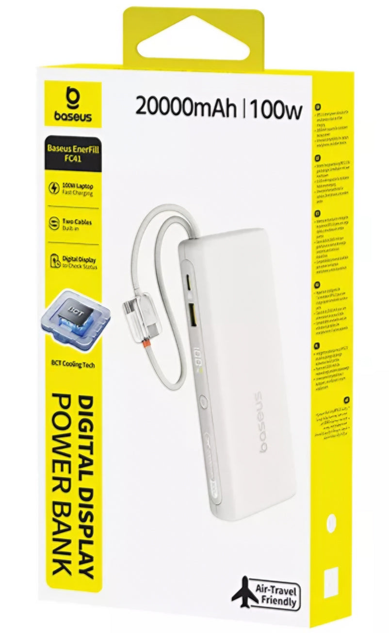 Baseus EnerFill FC41 külső akkumulátor, 20000mAh, 100W, QC + PD, 1 x USB-A - 3 x USB-C, Fehér E0028N04