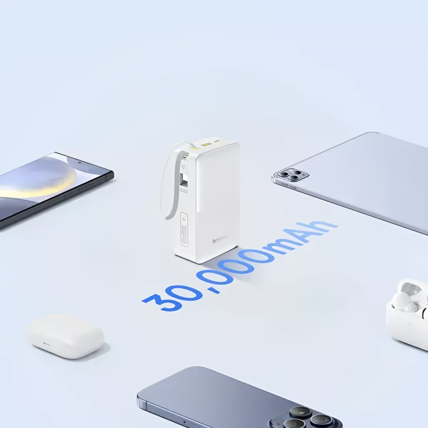 Baseus EnerFill Bipow2 Pro külső akkumulátor, 30000mAh, 22.5W, QC + PD, 1 x USB-A - 2 x USB-C, Fehér E0028101