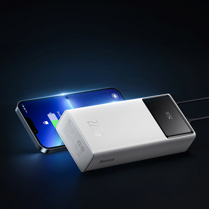 Baseus EnerFill FP41 külső akkumulátor, 30000mAh, 22,5W, QC + PD, 1 x USB-C - 2 x USB-A, Fehér E0027K01
