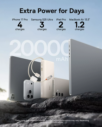 Baseus EnerFill FC41 külső akkumulátor, 20000mAh, 100W, QC + PD, 1 x USB-A - 3 x USB-C, Fehér E0028N04
