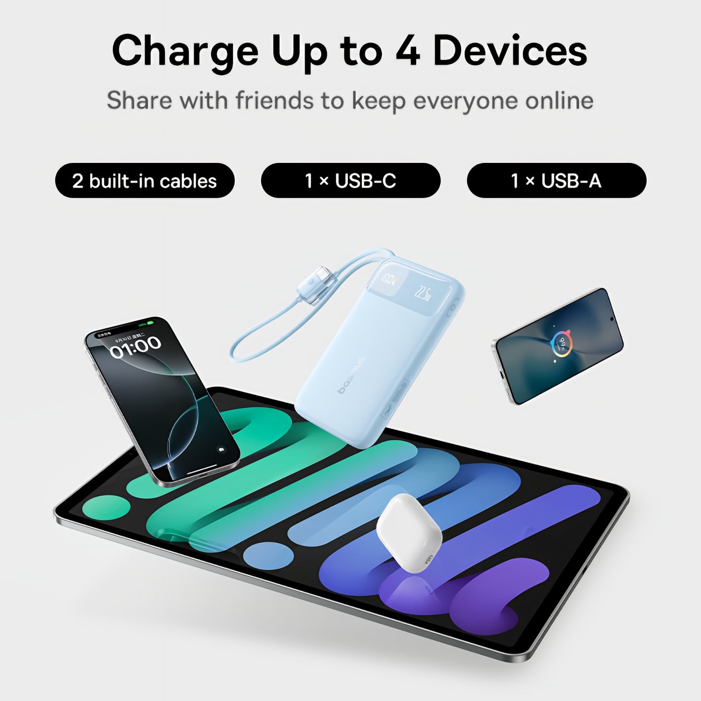 Baseus EnerFill FC11 külső akkumulátor, 20000mAh, 22,5W, QC + PD, 1 x Lightning - 1 x USB-A - 2 x USB-C, Kék E0027S06