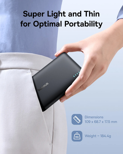 Baseus EnerFill FP21 külső akkumulátor, 10000mAh, 22.5W, QC + PD, 1 x USB-A - 2 x USB-C, Fekete P1008210D123-00