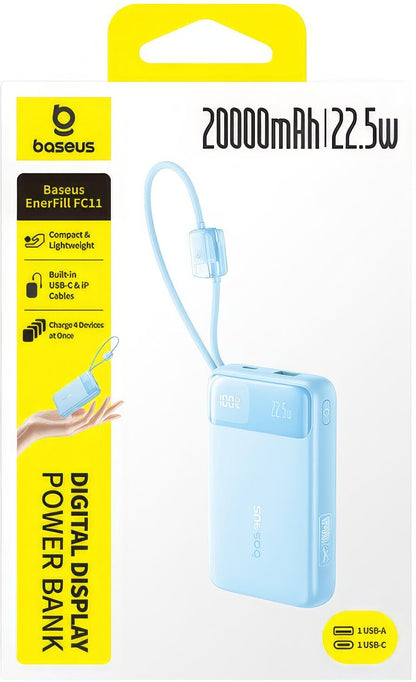 Baseus EnerFill FC11 külső akkumulátor, 20000mAh, 22,5W, QC + PD, 1 x Lightning - 1 x USB-A - 2 x USB-C, Kék E0027S06