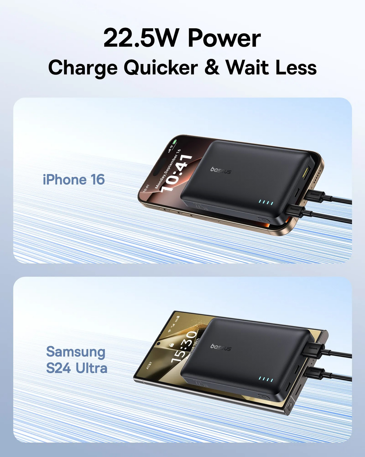 Baseus EnerFill FP21 külső akkumulátor, 10000mAh, 22.5W, QC + PD, 1 x USB-A - 2 x USB-C, Fekete P1008210D123-00