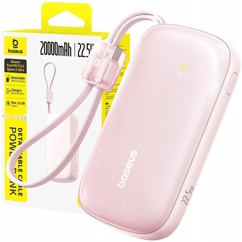 Baseus EnerFill FC21 Qpow 3 Ultra külső akkumulátor, 10000mAh, 22.5W, QC + PD, 1 x USB-A - 1 x USB-C, Rózsaszín E0027L02