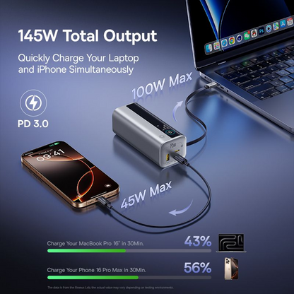 Baseus EnerGeek GR11 külső akkumulátor, 20000mAh, 145W, QC + PD, 1 x USB-A - 3 x USB-C, Ezüst E0027B02