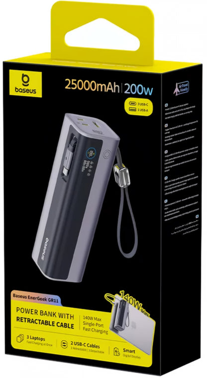 Baseus EnerGeek GR11 külső akkumulátor, 25000mAh, 200W, QC + PD, 1 x USB-A - 3 x USB-C, Szürke E0028Q00