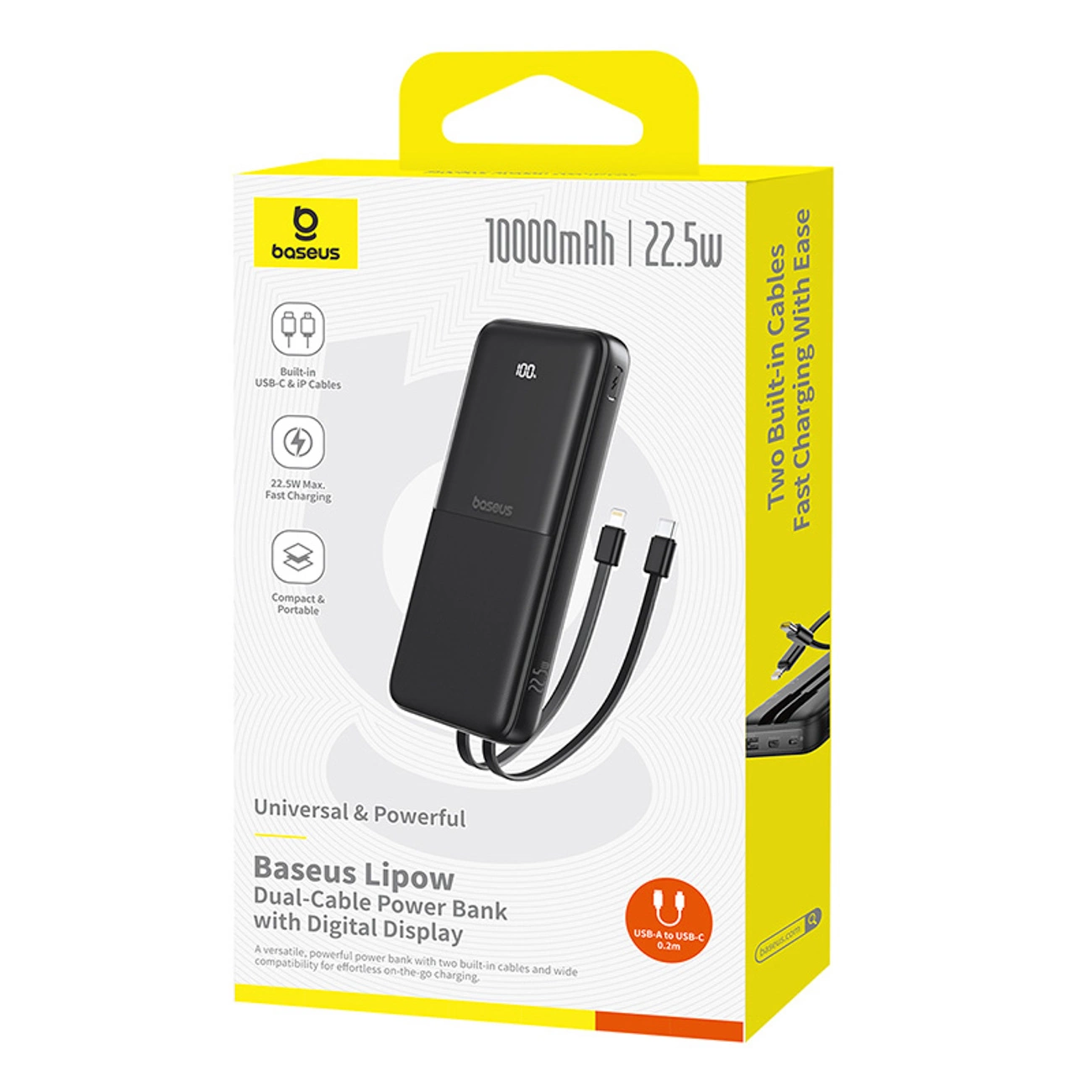 Baseus Lipow külső akkumulátor, 10000mAh, 22.5W, QC + PD, 1 x Lightning - 1 x USB-A - 2 x USB-C, Fekete P10079101123-00