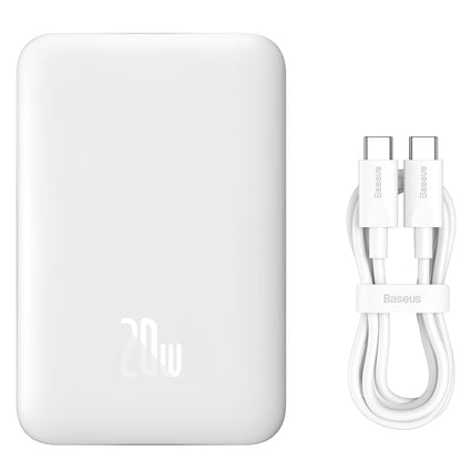Baseus Magnetic Mini külső akkumulátor, 10000mAh, 20W, PD + FQI, 1 x USB-C, Fehér P10059001223-00