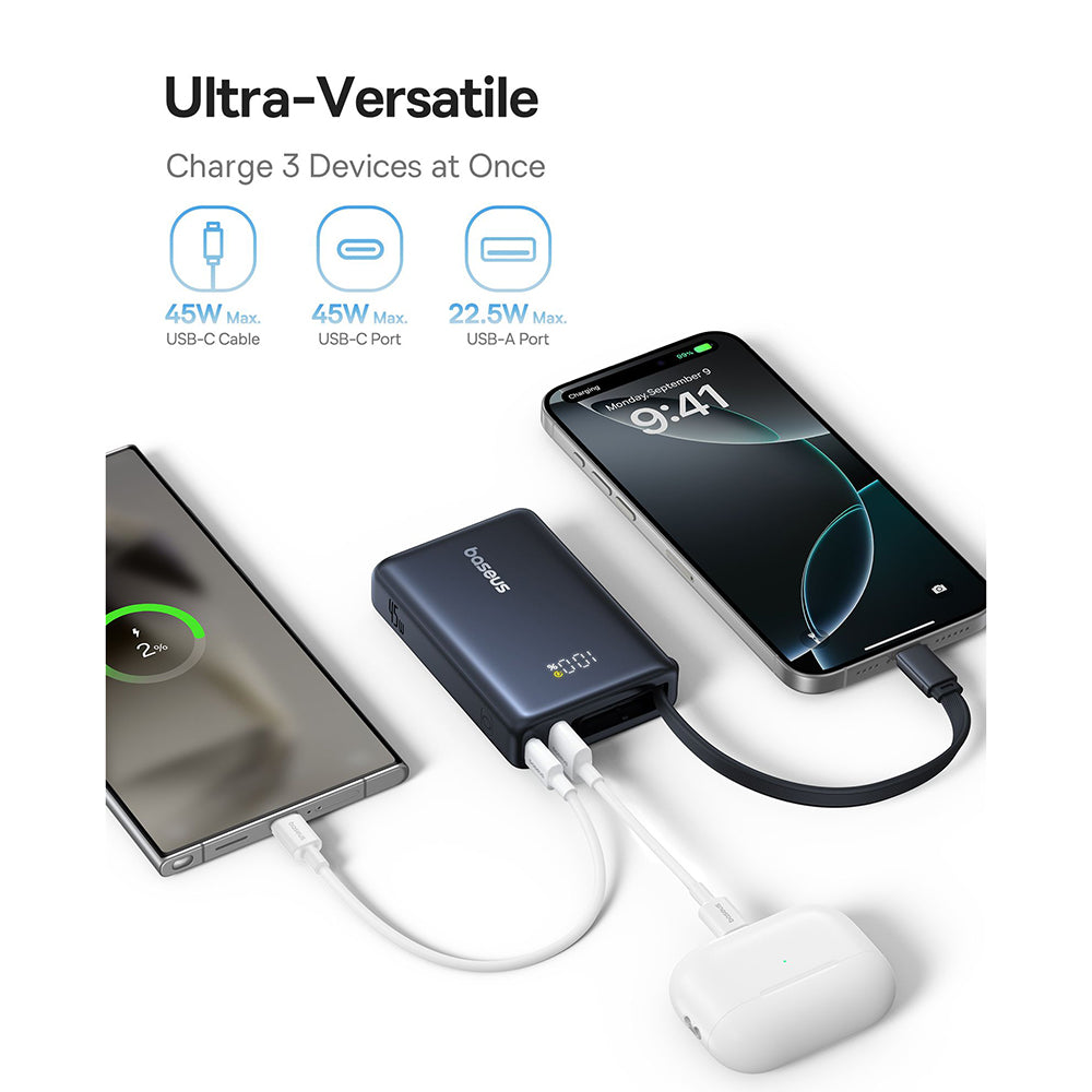 Baseus PicoGo külső akkumulátor, 10000mAh, 45W, QC + PD, 1 x USB-A - 2 x USB-C, fekete P10076803123-00