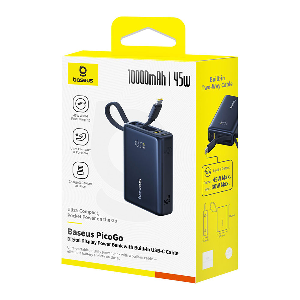 Baseus PicoGo külső akkumulátor, 10000mAh, 45W, QC + PD, 1 x USB-A - 2 x USB-C, fekete P10076803123-00