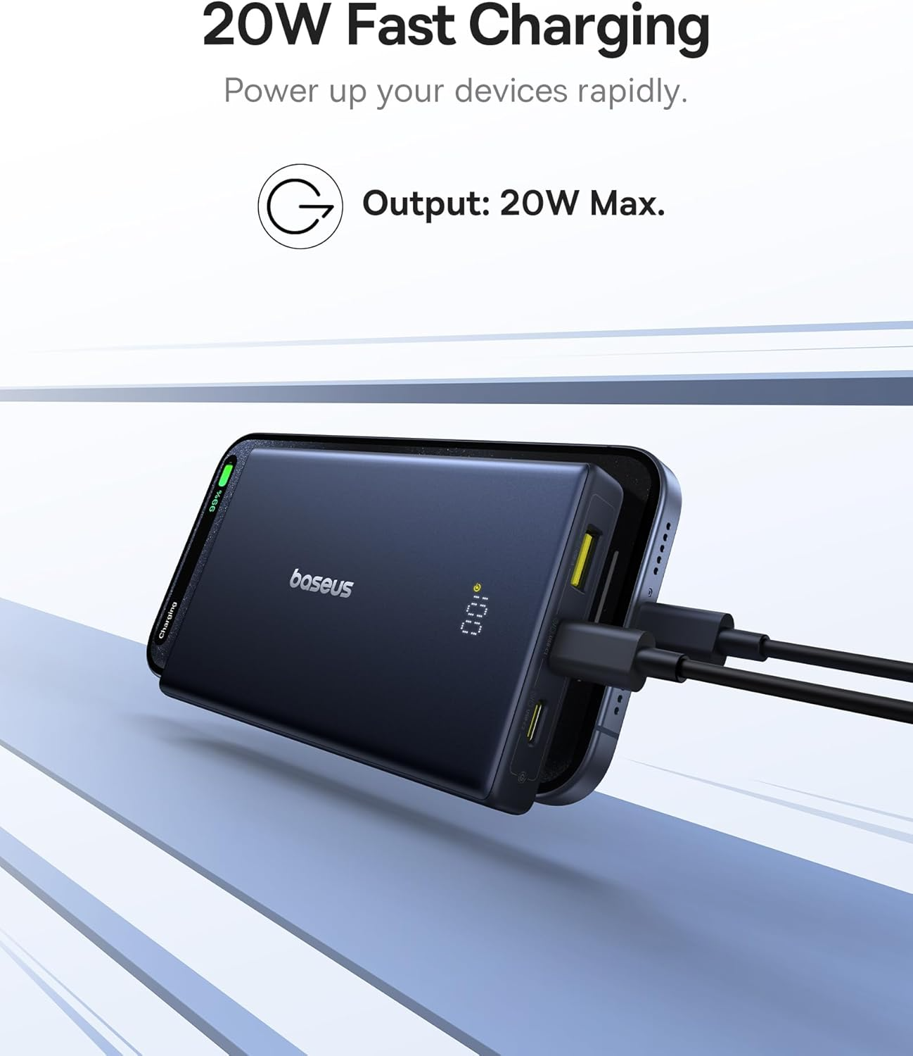 Baseus PicoGo külső akkumulátor, 10000mAh, 20W, QC + PD, 1 x USB-A - 2 x USB-C, Fehér P10076801213-00