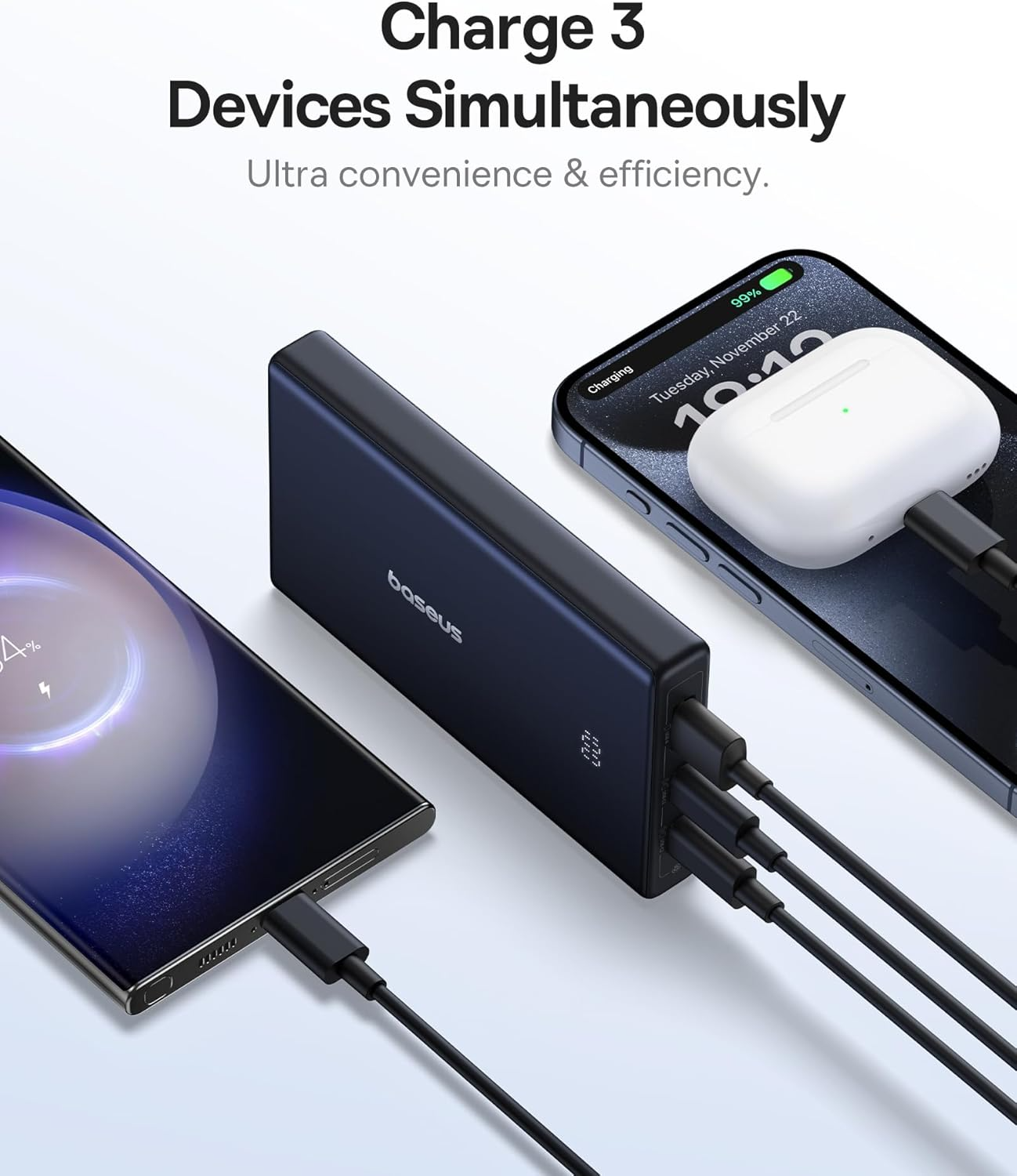 Baseus PicoGo külső akkumulátor, 10000mAh, 20W, QC + PD, 1 x USB-A - 2 x USB-C, Fehér P10076801213-00