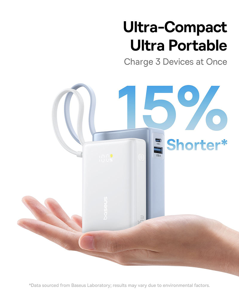 Baseus PicoGo külső akkumulátor, 10000mAh, 45W, QC + PD, 1 x USB-A - 2 x USB-C, Fehér P10076803213-00