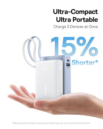 Baseus PicoGo külső akkumulátor, 10000mAh, 45W, QC + PD, 1 x USB-A - 2 x USB-C, Fehér P10076803213-00