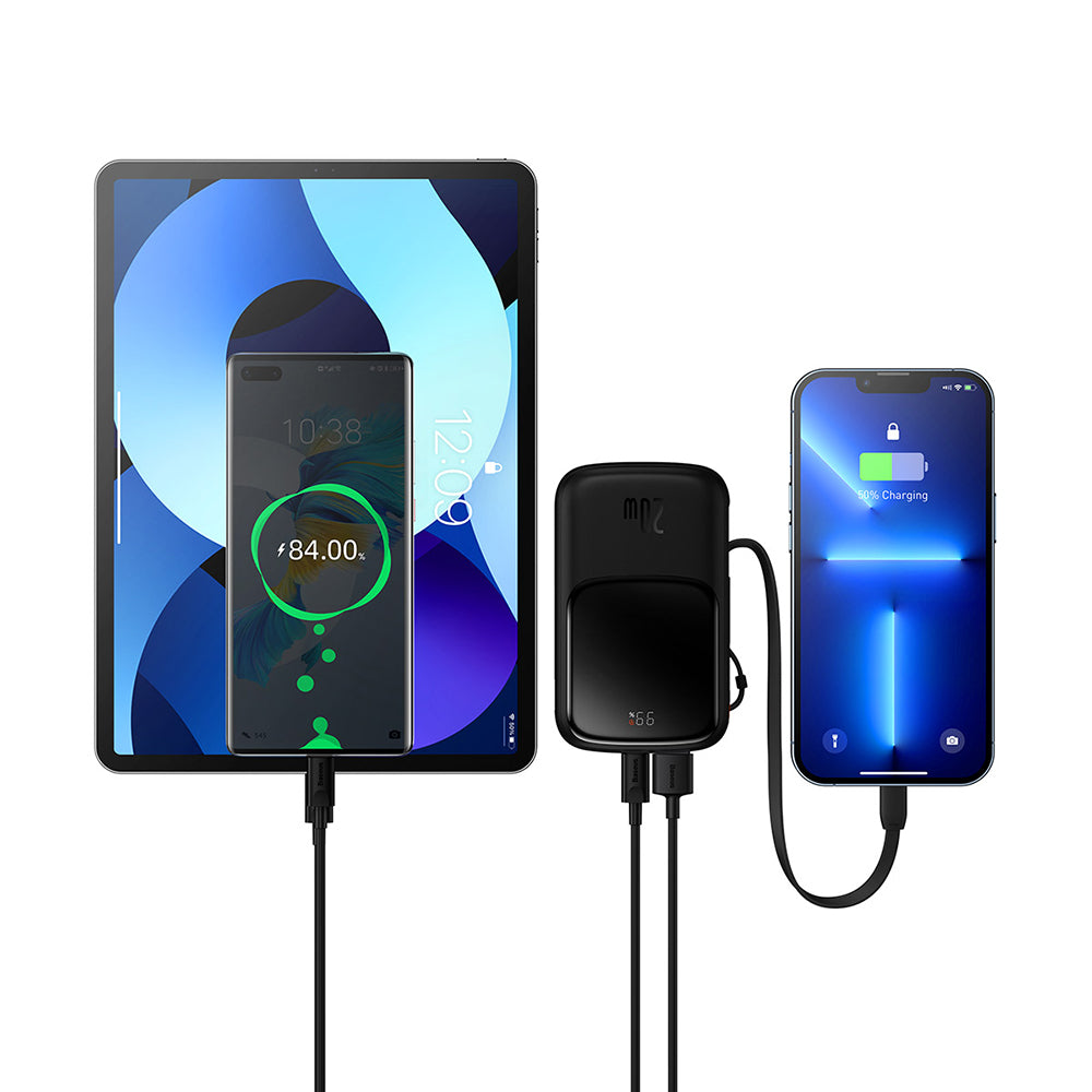 Baseus Qpow Pro külső akkumulátor, 20000mAh, 20W, QC + PD, 1 x Lightning - 1 x USB-A - 1 x USB-C, Fekete PPQD040001