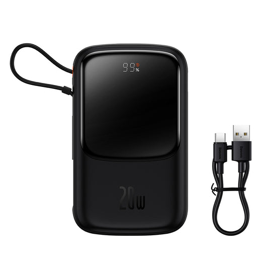 Baseus Qpow Pro külső akkumulátor, 10000mAh, 20W, QC + PD, 1 x Lightning - 1 x USB-A - 1 x USB-C, Fekete PPQD020001