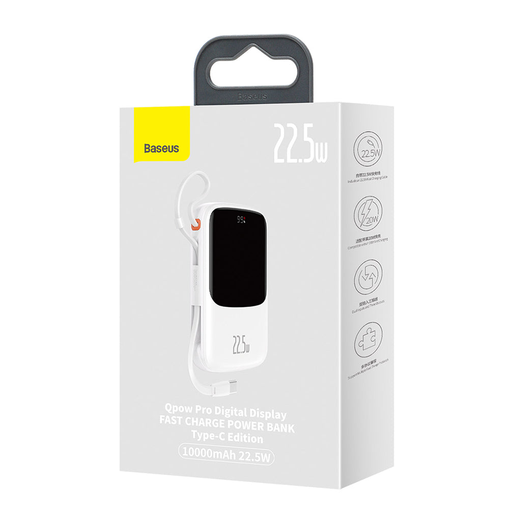 Baseus Qpow Pro külső akkumulátor, 10000mAh, 22.5W, QC + PD, 1 x USB-A - 2 x USB-C, Fehér PPQD020102