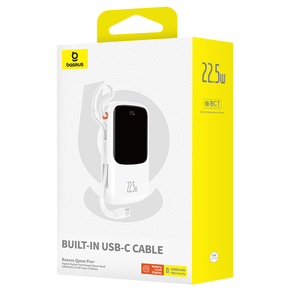 Baseus Qpow Pro+ külső akkumulátor, 10000mAh, 22.5W, QC + PD, 1 x USB-A - 2 x USB-C, Fehér P10067101213-00