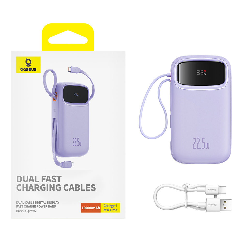 Baseus Qpow Pro+ külső akkumulátor, 10000mAh, 22.5W, QC + PD, 1 x Lightning - 1 x USB-A - 2 x USB-C, Lila P10055003513-00