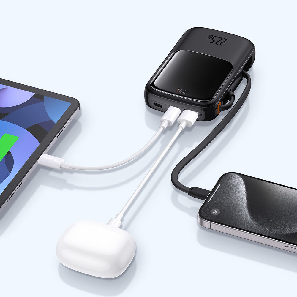 Baseus Qpow Pro+ External Battery, 10000mAh, 22.5W, QC + PD, 1 x USB-A - 2 x USB-C, Black P10067101113-00