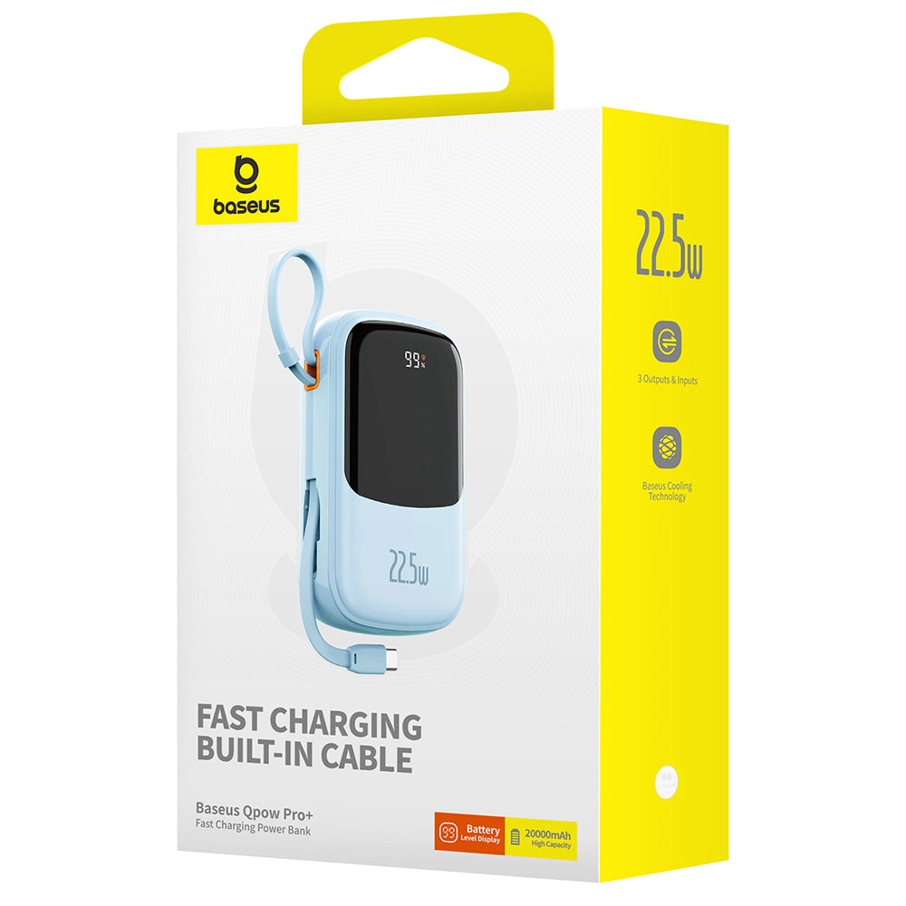 Baseus Qpow Pro+ külső akkumulátor, 20000mAh, 22.5W, QC + PD, 1 x USB-A - 2 x USB-C, kék P10067103313-00