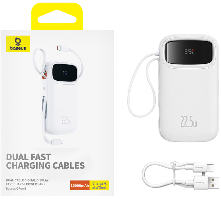 Baseus Qpow2 külső akkumulátor, 10000mAh, 22.5W, QC + PD, 1 x Lightning - 1 x USB-A - 2 x USB-C, Fehér P10055003223-00