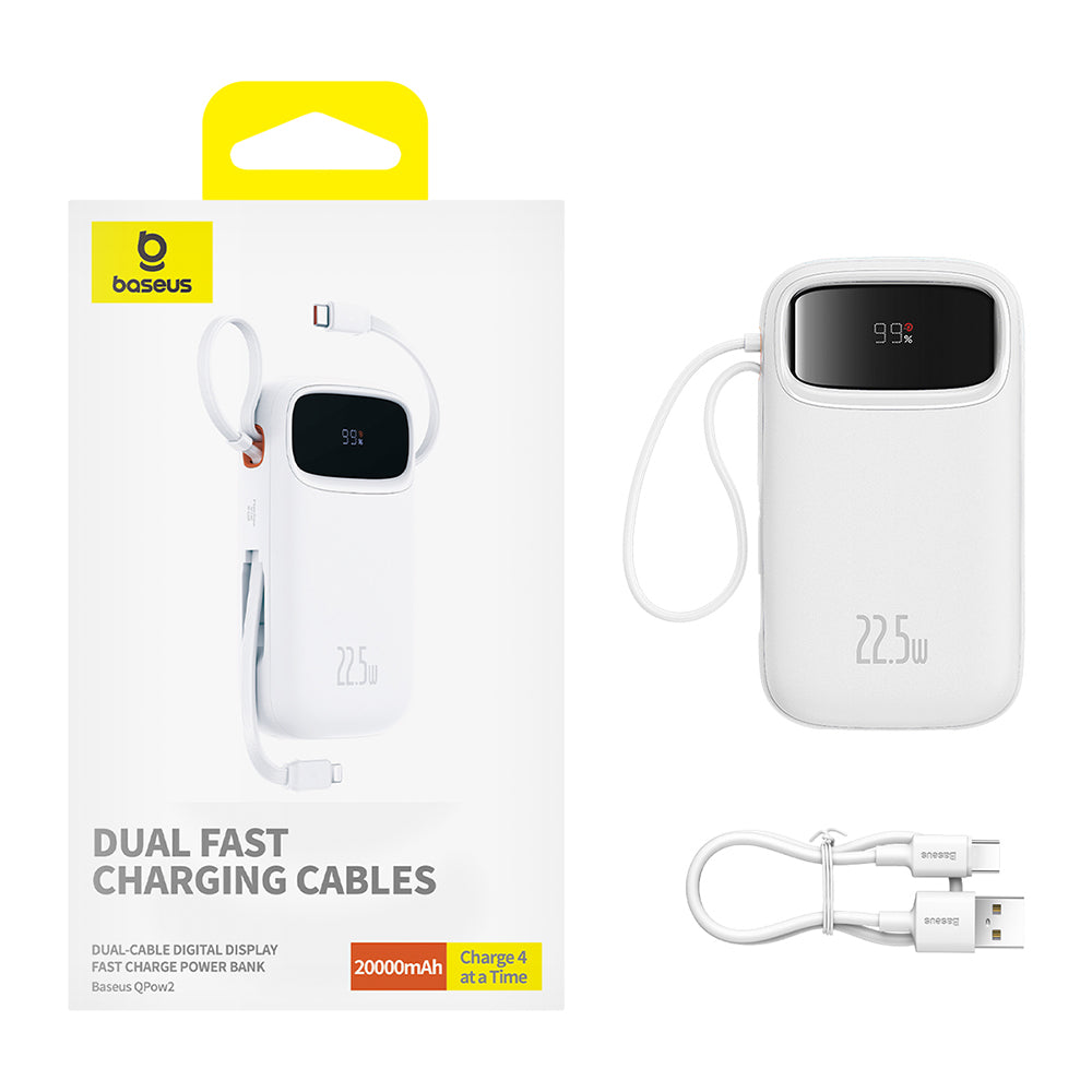 Baseus Qpow2 külső akkumulátor, 20000mAh, 22.5W, QC + PD, 1 x Lightning - 1 x USB-A - 2 x USB-C, Fehér P10055002223-00